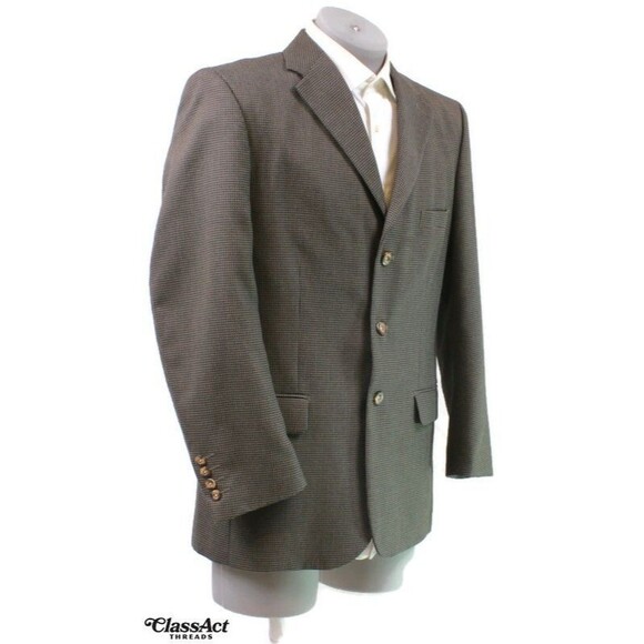 George Men's Green Houndstooth Suit Coat 3 Btn Jacket Blazer Sport Coat 42R - Picture 1 of 7